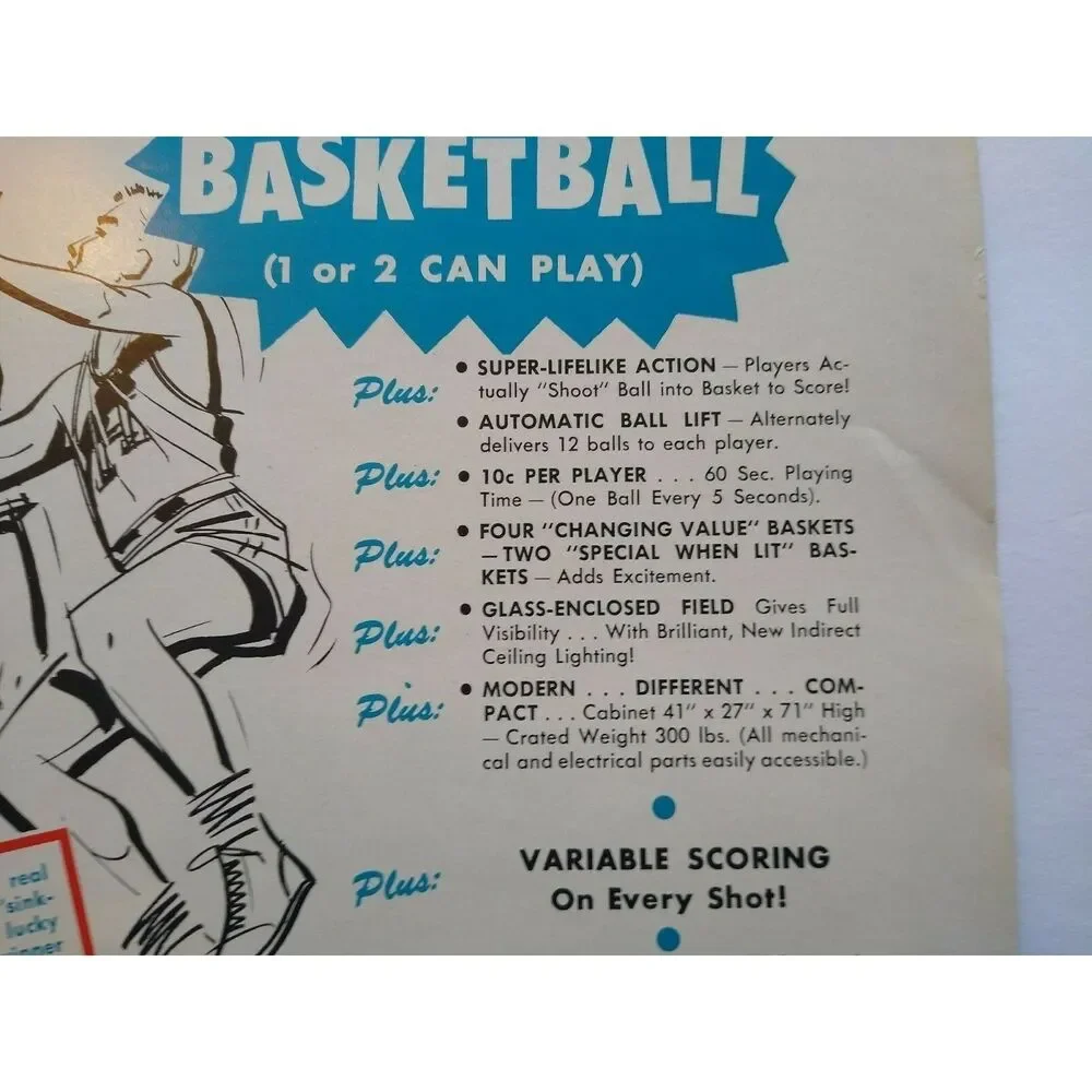 Two Player Basketball Arcade Flyer Genco Original 1954 Manikins Game Artwork